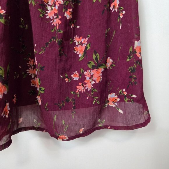 Maurices Size M Floral Arbor Smocked Berry Wine Long Puff Sleeve Dress Knee Leng - Picture 10 of 12
